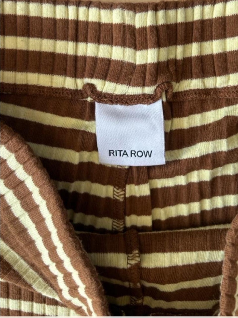 Rita Row Stretchy Wide Leg Athleisure Pants Rib Knit Brown Yellow Stripes Large - Picture 3 of 8